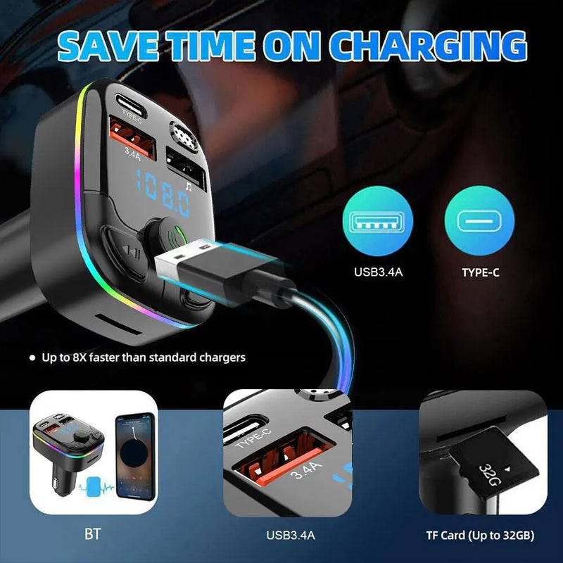 https://johnnywalkerelectronics.com › products › bluetooth-5-0-car-fm-transmitter-type-c-dual-usb-ambient-player-mp3-car-charger-type-c-wireless-light-phone-hands-free-car-radio
