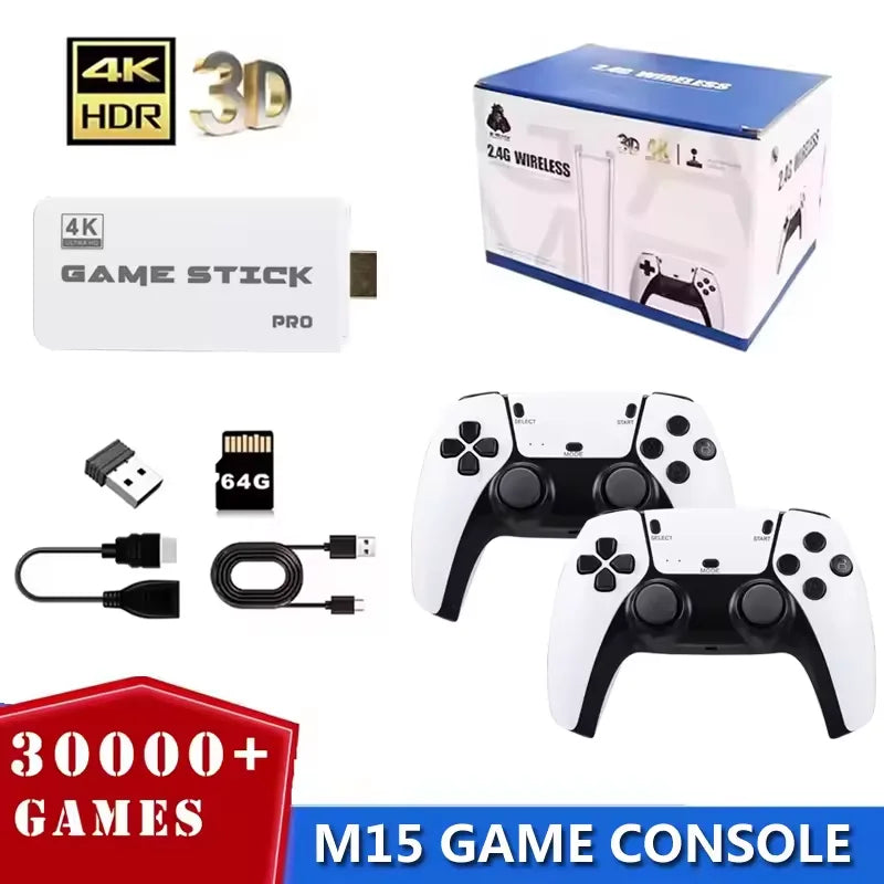 https://johnnywalkerelectronics.com › products › m15-4k-game-stick-mini-retro-video-game-console-2-4g-wireless-gamepad-controller-handheld-game-console-128g-30000-games-hdmi-out