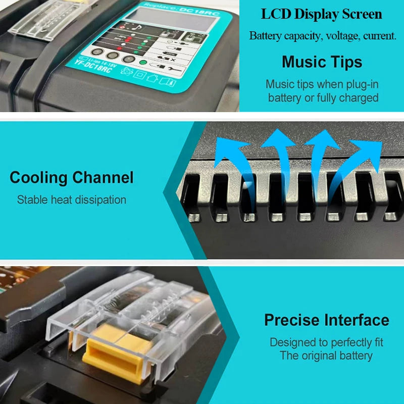 https://johnnywalkerelectronics.com › products › dc18rc-li-ion-battery-charger-for-makita-14-4v-18v-bl1830-bl1430-dc18rf-bl1815-bl1415-lxt400-bcl180w-dc18rd-dc18re-dc18sf-bl1860