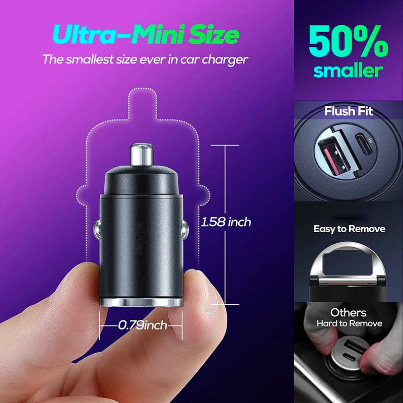 https://johnnywalkerelectronics.com › products › 130w-invisible-usb-car-charger-adapter-type-c-pd-mini-size-super-fast-charging-for-iphone-ipad-sumsung-huawei-oneplus-oppo-vivo