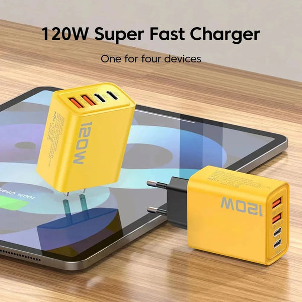 https://johnnywalkerelectronics.com › products › 120w-usb-fast-charger-4port-pd-quick-charging-usb-3-0-type-c-eu-us-plug-charger-for-xiaomi-iphone-16-15-pro-max-wall-adapter