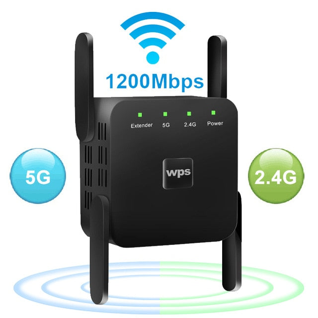 https://johnnywalkerelectronics.com › products › 5-ghz-wifi-repeater-wireless-wifi-extender-1200mbps-wi-fi-amplifier-802-11n-long-range-wi-fi-signal-booster-2-4g-wifi-repiter